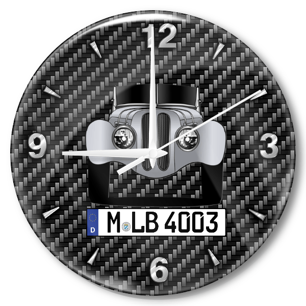 328 Cabriolet Wanduhr personalisiert mit Auto u. Kennzeichen! M, Carbon Design