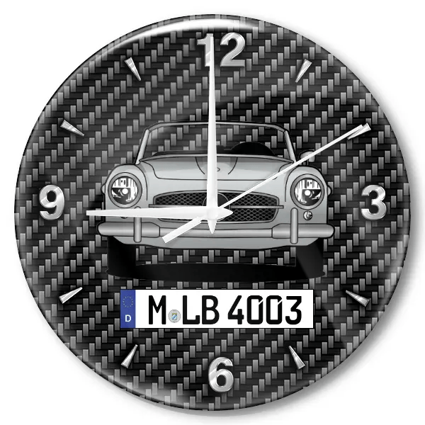 190 SL Wanduhr personalisiert mit Auto u. Kennzeichen! M, Carbon Design