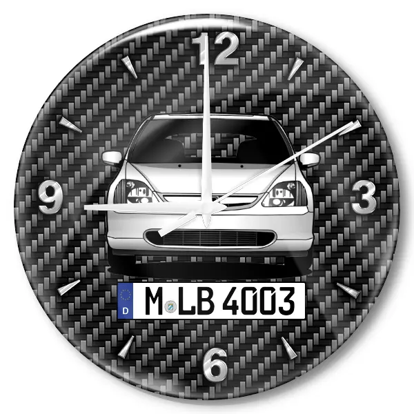 Civic (5-Türer) Wanduhr personalisiert mit Auto u. Kennzeichen! M, Carbon Design