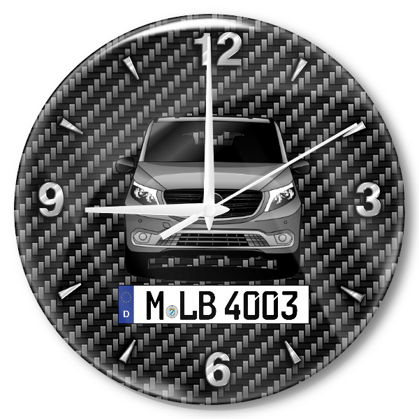eVito Wanduhr personalisiert mit Auto u. Kennzeichen! M, Carbon Design