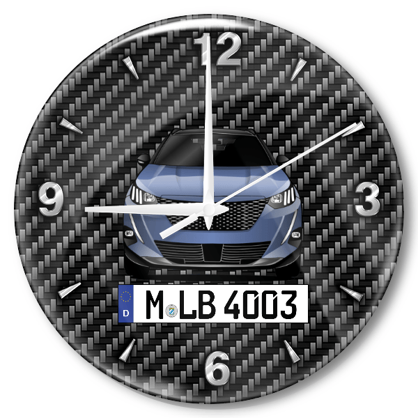 e-2008 Wanduhr personalisiert mit Auto u. Kennzeichen! M, Carbon Design