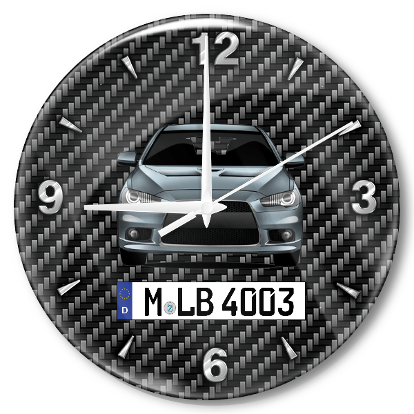 Lancer Sportback Ralliart Wanduhr personalisiert mit Auto u. Kennzeichen! M, Carbon Design