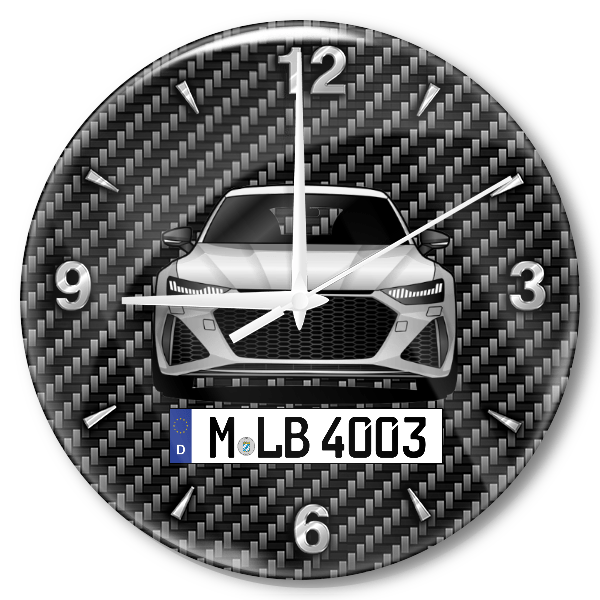 RS7 Wanduhr personalisiert mit Auto u. Kennzeichen! M, Carbon Design
