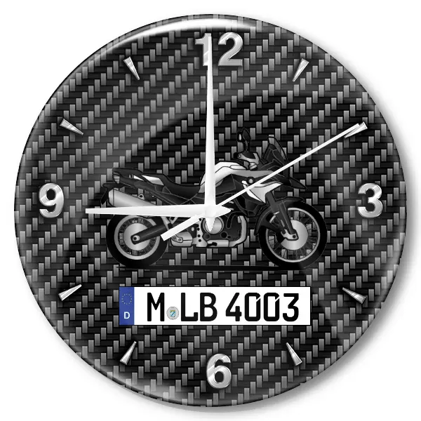 F 850 GS Wanduhr personalisiert mit Motorrad u. Kennzeichen! M, Carbon Design