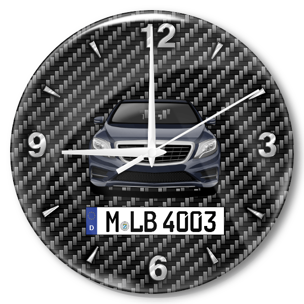 S-Klasse Wanduhr personalisiert mit Auto u. Kennzeichen! M, Carbon Design