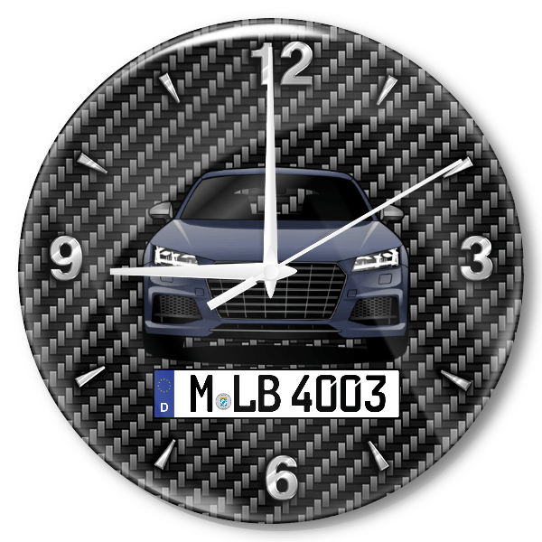 TTS Wanduhr personalisiert mit Auto u. Kennzeichen! M, Carbon Design
