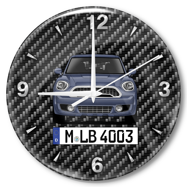 Countryman Cooper D Wanduhr personalisiert mit Auto u. Kennzeichen! M, Carbon Design