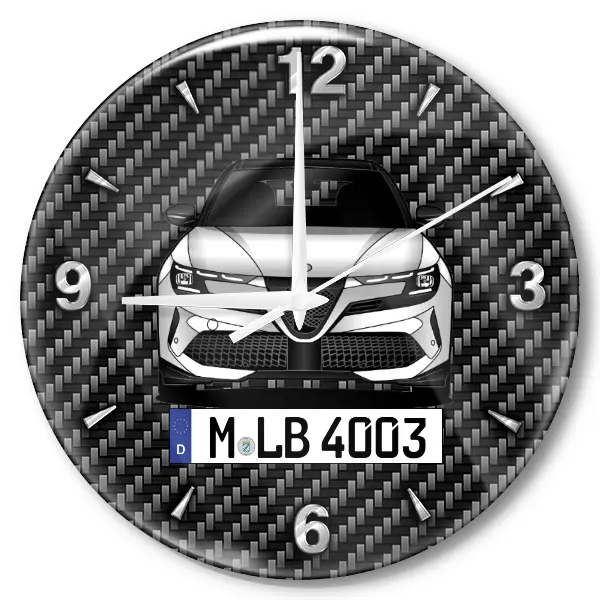 Junior Wanduhr personalisiert mit Auto u. Kennzeichen! M, Carbon Design