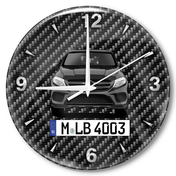 GLE Wanduhr personalisiert mit Auto u. Kennzeichen! M, Carbon Design