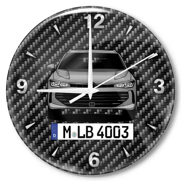 Passat Variant Wanduhr personalisiert mit Auto u. Kennzeichen! M, Carbon Design