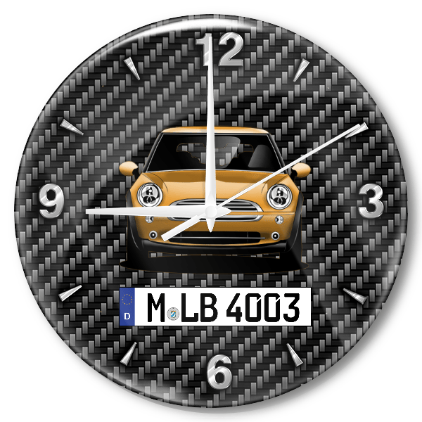 Cooper S Cabriolet Wanduhr personalisiert mit Auto u. Kennzeichen! M, Carbon Design
