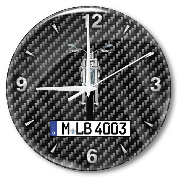 Rocker C Wanduhr personalisiert mit Motorrad u. Kennzeichen! M, Carbon Design