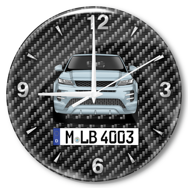 Evoque Wanduhr personalisiert mit Auto u. Kennzeichen! M, Carbon Design