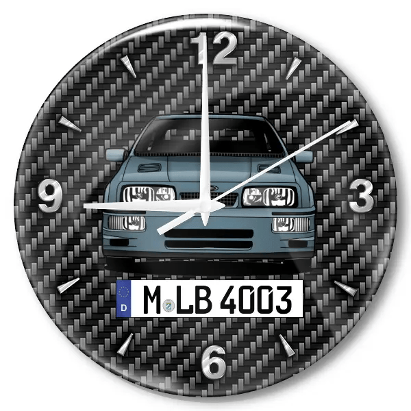 Sierra RS Cosworth Wanduhr personalisiert mit Auto u. Kennzeichen! M, Carbon Design