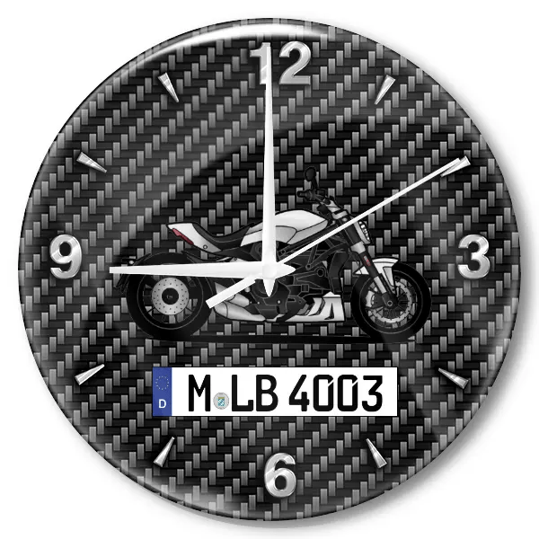 XDiavel Wanduhr personalisiert mit Motorrad u. Kennzeichen! M, Carbon Design