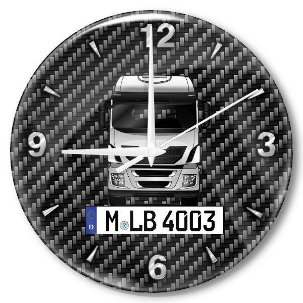 Stralis Wanduhr personalisiert mit LKW u. Kennzeichen! M, Carbon Design