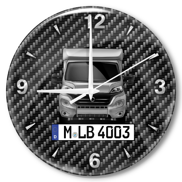 448 Wanduhr personalisiert mit Wohnwagen u. Kennzeichen! M, Carbon Design