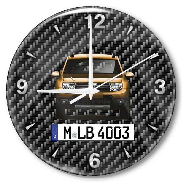 Duster Wanduhr personalisiert mit Auto u. Kennzeichen! M, Carbon Design
