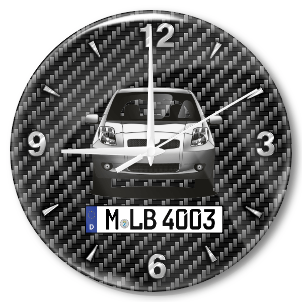 Yaris (3-Türer) Wanduhr personalisiert mit Auto u. Kennzeichen! M, Carbon Design