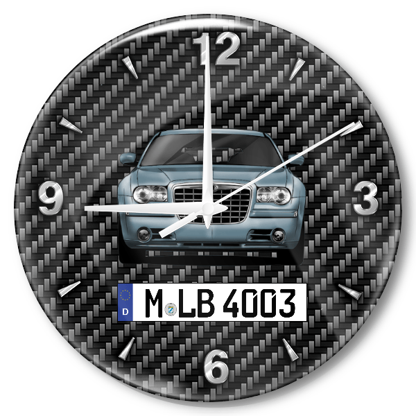 300C Wanduhr personalisiert mit Auto u. Kennzeichen! M, Carbon Design