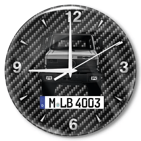 Unimog Baureihe 424 U 1200 Wanduhr personalisiert mit LKW u. Kennzeichen! M, Carbon Design
