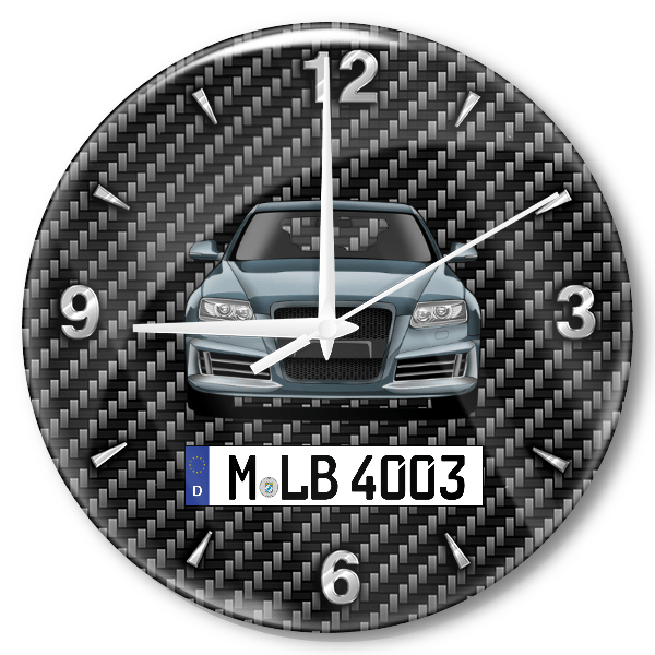 RS6 Limousine Wanduhr personalisiert mit Auto u. Kennzeichen! M, Carbon Design