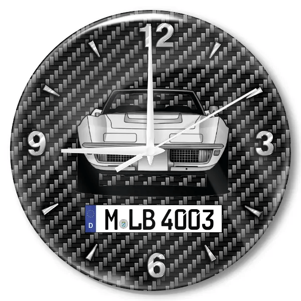 C3 Wanduhr personalisiert mit Auto u. Kennzeichen! M, Carbon Design