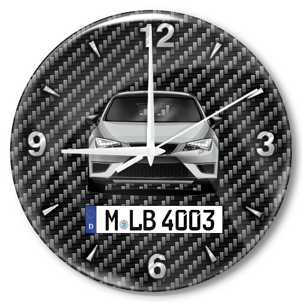 Leon Cupra Wanduhr personalisiert mit Auto u. Kennzeichen! M, Carbon Design