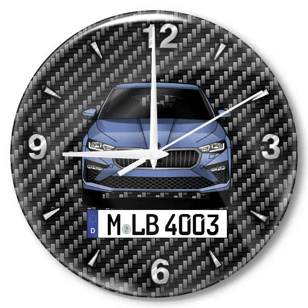 Scala Wanduhr personalisiert mit Auto u. Kennzeichen! M, Carbon Design