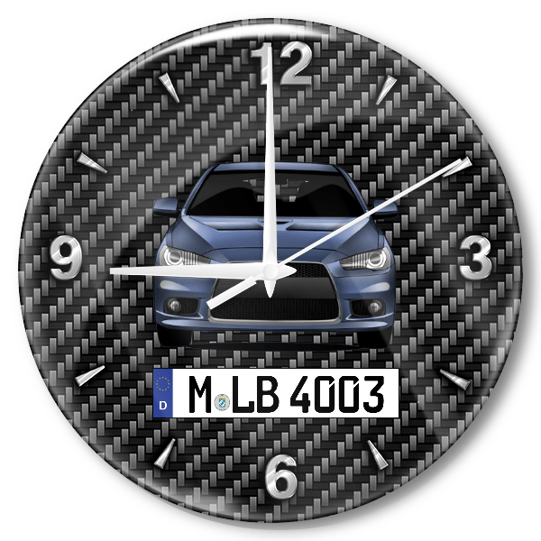 Lancer Sportback Wanduhr personalisiert mit Auto u. Kennzeichen! M, Carbon Design