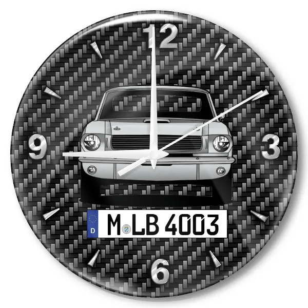 Mustang Shelby GT500 Wanduhr personalisiert mit Auto u. Kennzeichen! M, Carbon Design