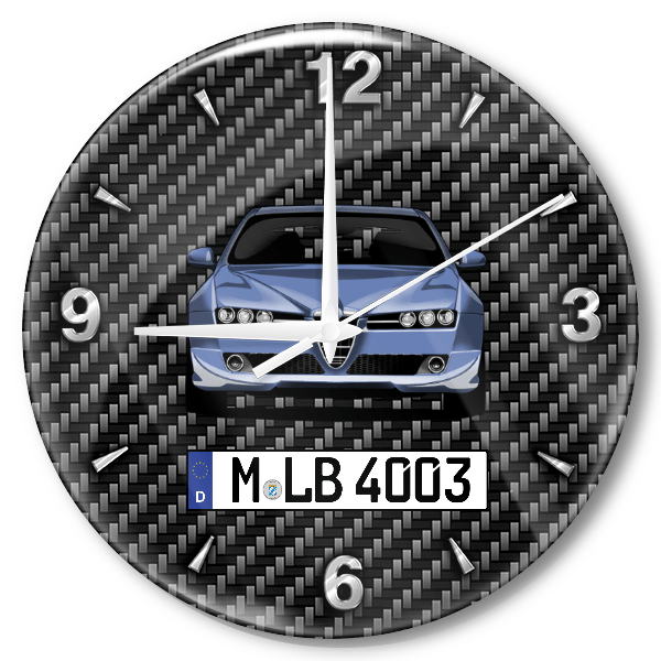 159 Sportwagon Wanduhr personalisiert mit Auto u. Kennzeichen! M, Carbon Design