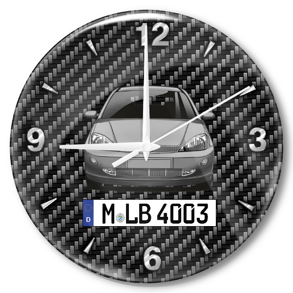 Focus Turnier Wanduhr personalisiert mit Auto u. Kennzeichen! M, Carbon Design