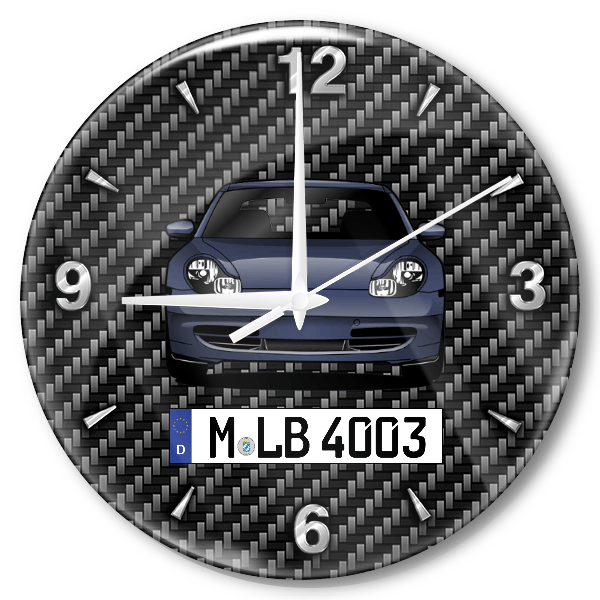 911 996.1 Coupe Wanduhr personalisiert mit Auto u. Kennzeichen! M, Carbon Design