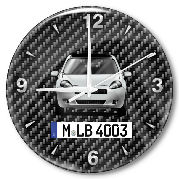 Grande Punto Wanduhr personalisiert mit Auto u. Kennzeichen! M, Carbon Design