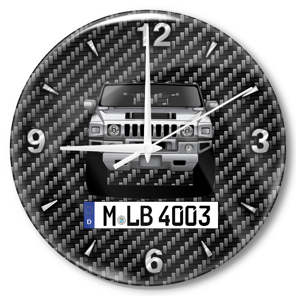 H2 Wanduhr personalisiert mit Auto u. Kennzeichen! M, Carbon Design