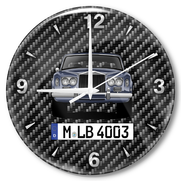 Silver Shadow Limousine Wanduhr personalisiert mit Auto u. Kennzeichen! M, Carbon Design
