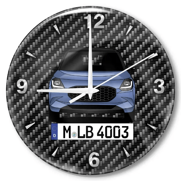 Swift Wanduhr personalisiert mit Auto u. Kennzeichen! M, Carbon Design