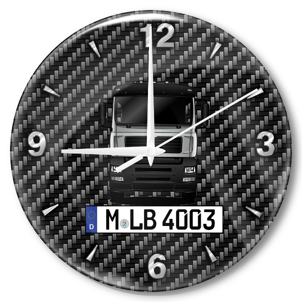 TGA 18.130 Wanduhr personalisiert mit LKW u. Kennzeichen! M, Carbon Design