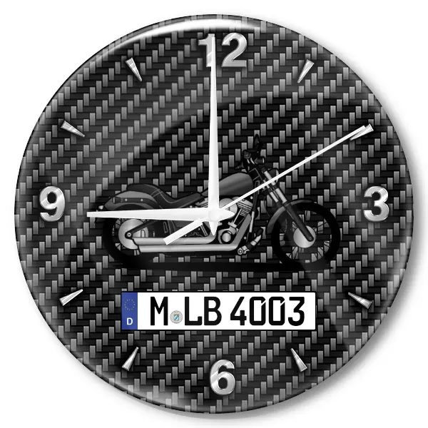 Blackline Wanduhr personalisiert mit Motorrad u. Kennzeichen! M, Carbon Design