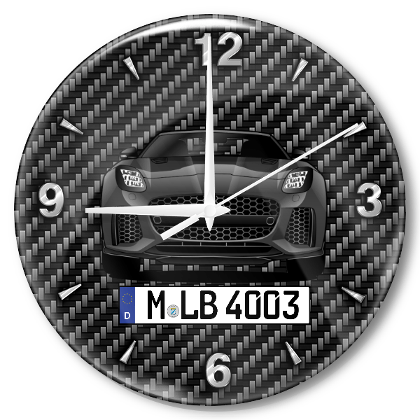 F-Type SVR Wanduhr personalisiert mit Auto u. Kennzeichen! M, Carbon Design