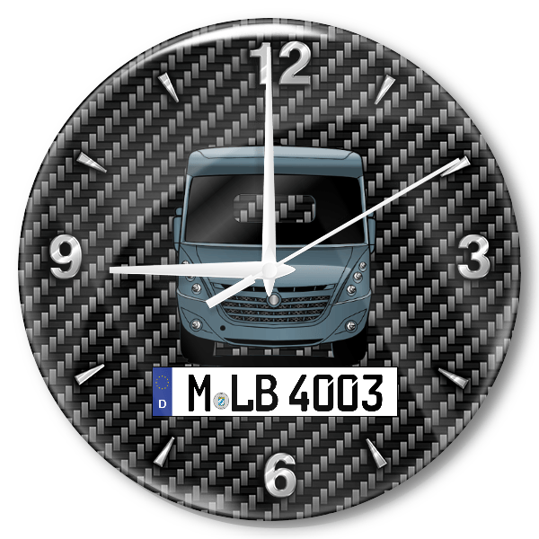 690 Wanduhr personalisiert mit Wohnwagen u. Kennzeichen! M, Carbon Design