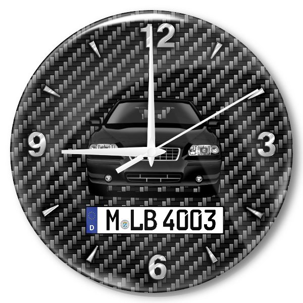 S60 Wanduhr personalisiert mit Auto u. Kennzeichen! M, Carbon Design