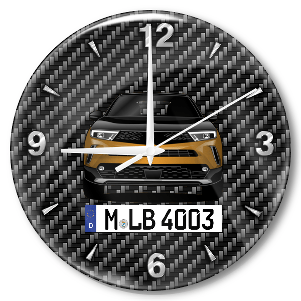 Mokka-e Wanduhr personalisiert mit Auto u. Kennzeichen! M, Carbon Design
