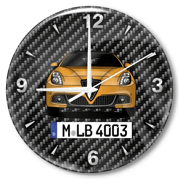 Giulietta Wanduhr personalisiert mit Auto u. Kennzeichen! M, Carbon Design