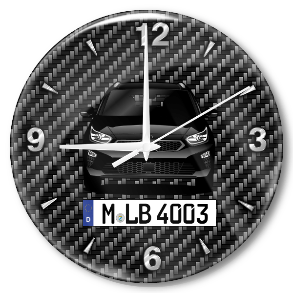 Seed SW Wanduhr personalisiert mit Auto u. Kennzeichen! M, Carbon Design
