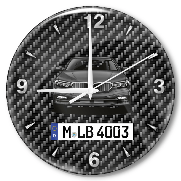 5er Reihe Limousine Wanduhr personalisiert mit Auto u. Kennzeichen! M, Carbon Design