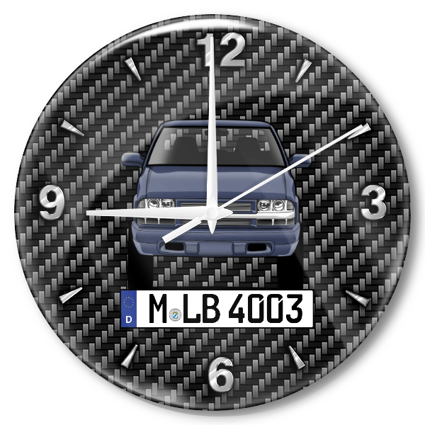 S-10 Wanduhr personalisiert mit Auto u. Kennzeichen! M, Carbon Design