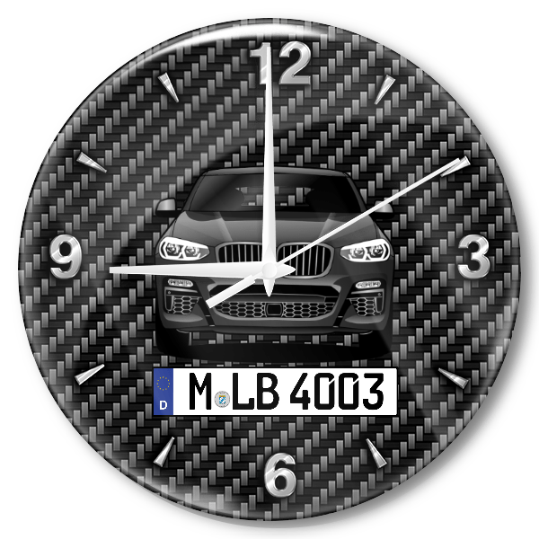X4 Wanduhr personalisiert mit Auto u. Kennzeichen! M, Carbon Design