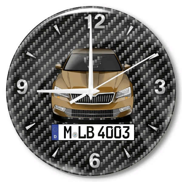 Superb Wanduhr personalisiert mit Auto u. Kennzeichen! M, Carbon Design
